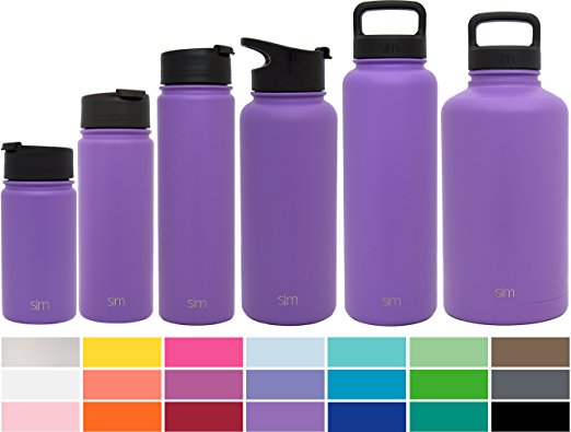 Simple Modern Summit Water Bottle   Extra Lid - Vacuum Insulated 18/8 Stainless Steel Powder Coated - 6 Sizes, 22 Colors