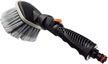 Car Wheel Brush with Hose Connection and On/Off Valve - Super Soft, Round Head, Non-Slip Grip Handle
