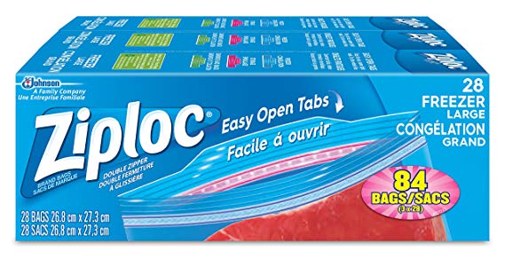 Ziploc Freezer Bags with Double Zipper Seal and Easy Open Tabs - Large - 84 Count (3x28count)