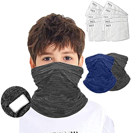 HADM 2pcs Kids Bandana Face Mask with 10pcs Safety Carbon Filters Neck Gaiter Balaclava for Dust Protection