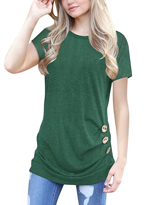 Xuan2Xuan3 Womens Summer Short Sleeve Tops T Shirt Button Solid Color Casual Blouse Tees(S-XXL)