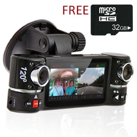 inDigi® Dual Camera Rotated Lens Car DVR w/ 2.7" Split LCD Night Vision Motion Activate