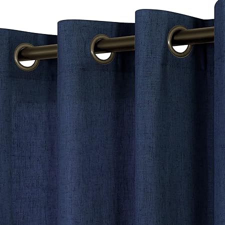 KOUFALL Navy Blue Linen Curtains 84 Inch Length for Boys Bedroom Kids Room Bronze Grommet Semi Sheer Dark Midnight Blue Curtains for Living Room,52x84 Inches Long