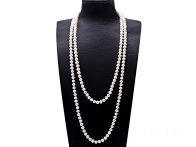 JYX Round Natural White 8-9mm Freshwater Pearl Necklace Endless Long Sweater Necklace