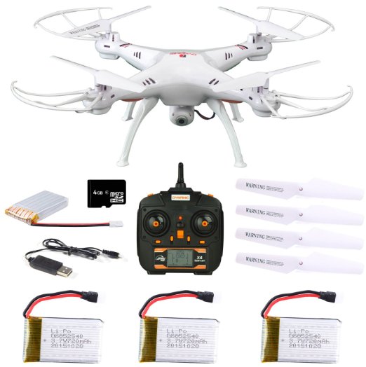 Dynamic Aerial Systems X4 Spartan 2.4GHz 4CH 6-Axis Gyro RC Quadcopter Drone with 2MP Camera & Large LED Lights with 3 Additional Extended Batteries