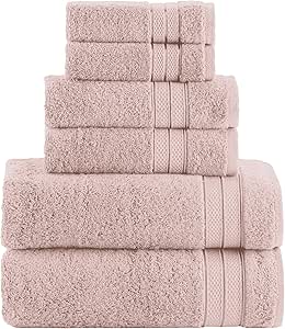 Elegant Comfort Luxury 6-Piece Towel Set, Premium Soft 100% Turkish Cotton, Three Line Popcorn Design 2 Bath Towels, 2 Hand Towels and 2 Washcloths Towel Set - Quick-Drying and Absorbent, Dusty Pink