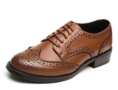 U-lite Women's Perforated Lace-up Wingtip Leather Flat Oxfords Vintage Oxford Shoes Brogues