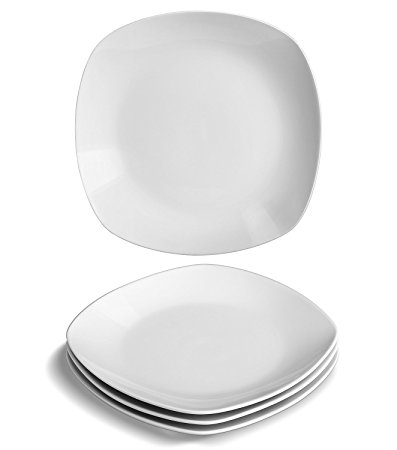 YHY 4 pcs 7.3-inch Porcelain Dessert/Appetizer Plates, White Square Plate Set