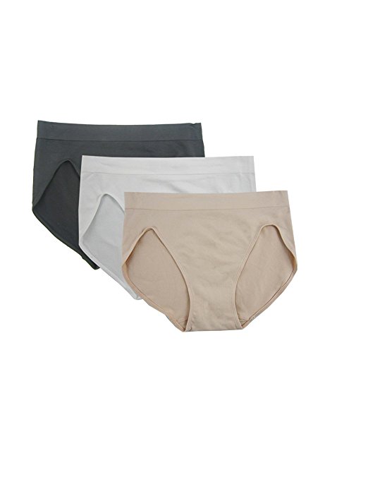 FEM Women's Underwear Seamless Briefs Panties High-Cut - 3 Pack