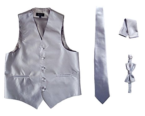 Amanti - Men's 4pc Set Solid Tuxedo Vest Vest / Tie / Hanky / Bow Tie