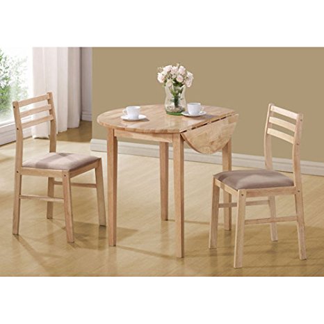 Monarch Specialties 3-Piece Dining Set with a 36-Inch Diameter Drop Leaf Table, Natural