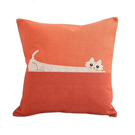Createforlife New Home Decorative Cotton Linen Square Pillow Case Cushion Cover 18" Rolling Cat