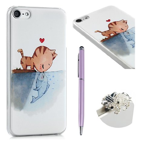 iPod Case iPod Touch 6 Case MOLLYCOOCLE Fashion Style PC Cover Clear Phone Back Skin Shell with Cat Fish Love Kissing for iPod Touch 6th Generation  1xStylus Pen  1x Cur Cat Shaped Anti-dust Plug