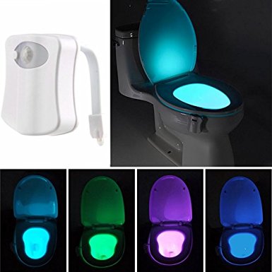KINGSO LED Toilet Night Light Motion Activated Seat Sensor Bathroom Lamp,Toilet Bowl Light, Motion Sensing Night Light 8 Colors