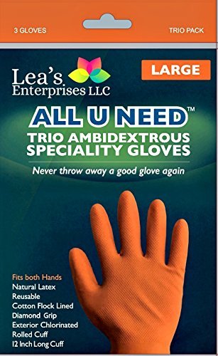 All U NEED Specialty Cleaning Gloves | 6 Gloves | 3 Reusable Per Package | Fits Both Hands (3, Large Size 8)