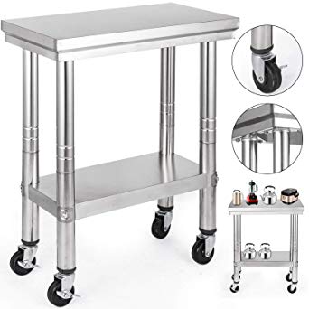 VEVOR Stainless Steel Work Table with Wheels 12x24 Prep Table with casters Heavy Duty Work Table for Commercial Kitchen Restaurant Business Garage Sliver