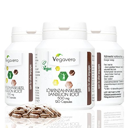 Dandelion Root | 120 capsules, 500mg per Capsule | Natural Diuretic for Water Retention, Kidney & Liver Detox, Healthy Digestion | Vegan & Vegetarian by Vegavero