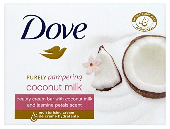 Dove Purely Pampering Coconut Milk, with Jasmine Petals Scent Beauty Bar Soap 3.5 Oz / 100 Gr (Pack of 12 Bars)