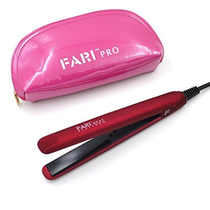 FARI Travel Mini Hair Flat Iron 1/2 Inch Ceramic Tourmaline Hair Straightener with Travel Bag Dual Voltage Travel Iron For Worldwide Use Temp 400F (Red)