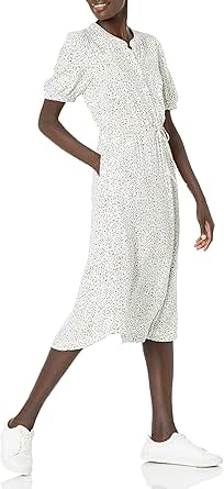 Amazon Essentials Women's Relaxed Fit Half-Sleeve Waisted Midi A-Line Dress