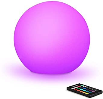 MR.GO 12-inch Waterproof LED Light Ball Lamp, Color Changing Light Sphere Glowing Ball w/Remote Control, 16 RGB Colors, Cordless, Rechargeable Battery, Ideal for Home Pool Garden Outdoor Party Decor