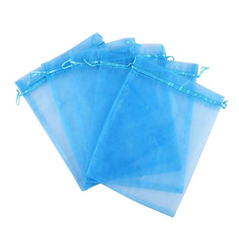 Anleolife 50pcs Blue Organza Pouches Jewelry Organizer Packing Drawable Organza Gift Bags Wedding Gift Bags & Pouches 11x9cm/4.5*3.5'' (blue)