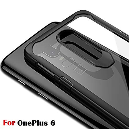 Amozo Shockproof All Sides Protection with Air Cushion Corners Transparent Back Case Cover for OnePlus 6 (Black)
