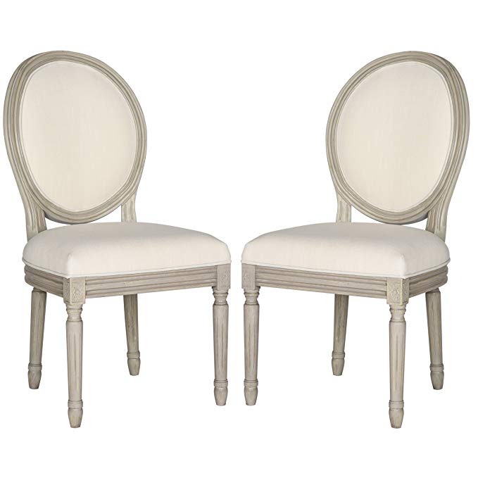 Safavieh FOX6228H-SET2 Safavieh Home Collection Holloway French Brasserie Oval Side Chair, Set of 2, 19", Light Beige/Rustic Grey