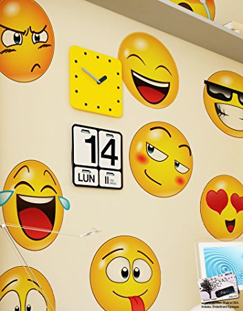 12 Large Emoji Wall Decal Faces Sticker #6052s 10in X 10in each