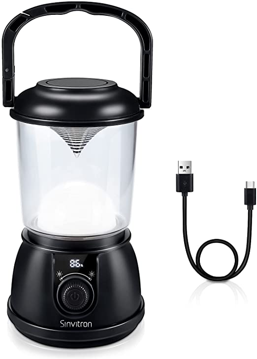 Sinvitron LED Camping Lantern Rechargeable, 5200mAh Power Bank, USB Camping Tent Lights with 5 Light Modes, IP65 Waterproof, Perfect Lanterns Flashlight for Power Outages, Hurricane, Emergency(Black)