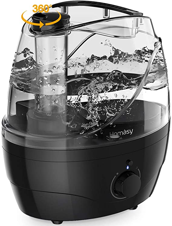 Homasy Cool Mist Humidifiers, 28dB Whisper-Quiet Humidifiers for Bedroom, Easy to Clean & Control Air Humidifier, Auto Shut-Off, 24H Work Time, Earth Black