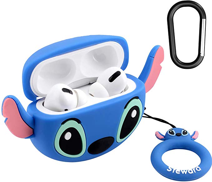 AirPods Pro Case Soft Silicone Shockproof Cover for Apple Airpods Pro, New 3D Cute Cartoon Creative Fun Case Skin with Keychain Design for AirPods Pro Charging Case 2019 (Stitch)