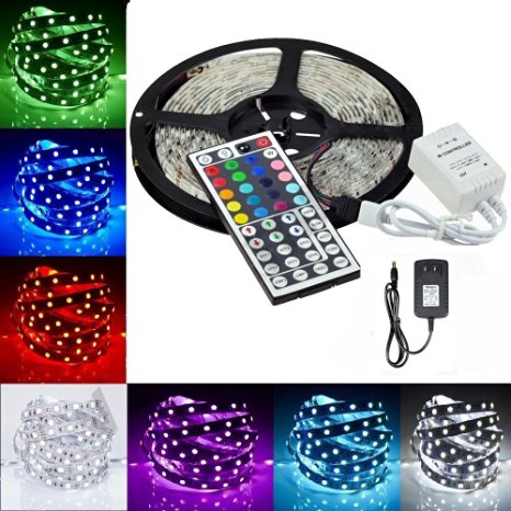 Minger Waterproof LED Strip Light 16.4ft(5m) 150leds RGB 5050 Rope Strips Lighting with 24-keys IR Remote Controller & 2A Power Supply for Home Lighting Kitchen Christmas Indoor & Outdoor Decoration