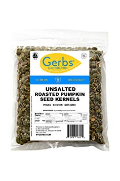 Unsalted Pumpkin Seed Kernels, 1 LBS by Gerbs – Top 12 Food Allergy Free & NON GMO - Vegan & Kosher - Dry Roasted Premium Quality Seeds Grown in Mexico