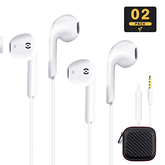 ZGEM Earphones Headphones, 2-Pack Premium Hands-free Noise Isolating In-Ear Wired Earbuds Stereo With Remote & Mic For Apple iPhone, iPad, iPod, Samsung Galaxy, Sony, Nokia, LG, HTC, MP3 and More