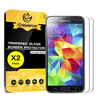[2 Pack] Samsung Galaxy S5 Screen Protector, Nearpow® [Tempered Glass] Screen Protector with [9H Hardness] [Crystal Clear] [Easy Bubble-Free Installation] [Scratch Resist]