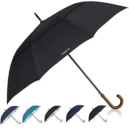 ZEKAR Wooden J-Handle Umbrella, 54" & 60", UV & Classic Versions, Large Windproof Stick Umbrella, Auto Open for Men and Women