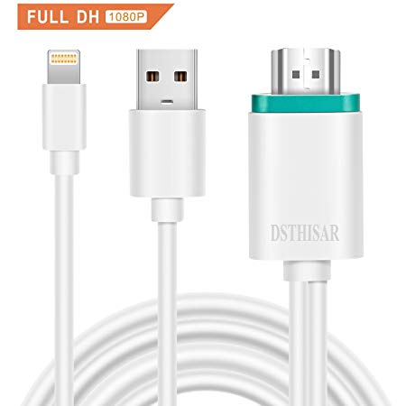 Lightning to HDMI Cable,5.9ft iPhone to HDMI Adapter,1080P Lightning Digital AV to HDMI Adapter Connetor for iPhone X 8 7 6Plus iPad to HDTV Projector Monitor (White)
