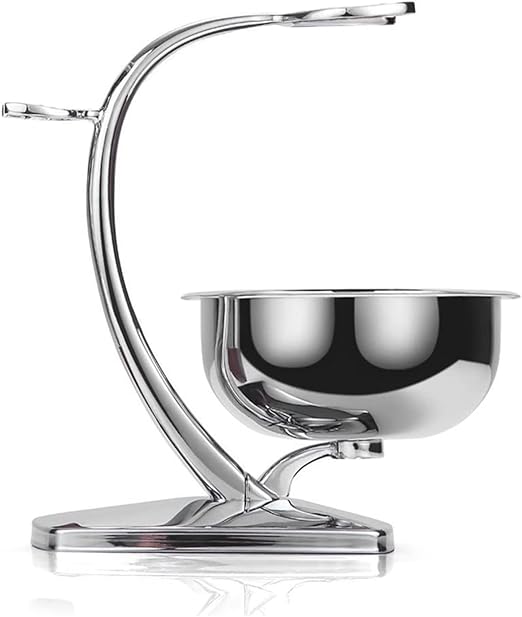 GRUTTI Shaving Stand with Bowl, Deluxe Chrome Razor and Shaving Brush Holder with Shaving Bowl Compatible with Manual Razor, Safety Razor, Gillette Fusion Razor Men Shaving Kit Father's Day