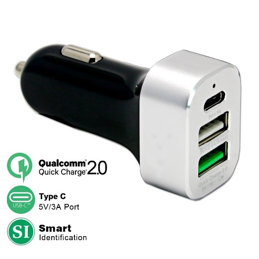 Quick Charge 2.0 Silipower 47W 3 Ports car charger, 5V 3A charging Nexus 5X/6P, HTC 10 & other Type-C Devices, QC2.0 for LG G4/G5, Galaxy S7/S6/Edge, HTC| Qualcomm Certified, Meet MFI Standard