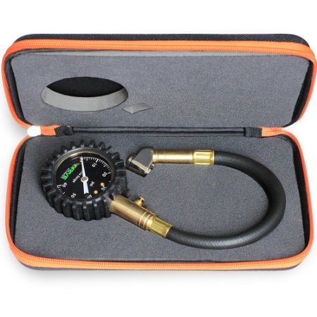 DRIVE® Tire Pressure Gauge & Case (60 PSI) - Best for Reading Accurate Car or Truck Tires, Portable Air Monitoring Tool is Rugged, Heavy Duty Dual Chuck and Top Garage or Shop Gift Kit - Guaranteed!