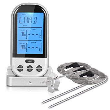 Adoric Life Wireless Remote Digital Food Thermometer with Dual Probe for Meat Grill BBQ and One Probe for Oven