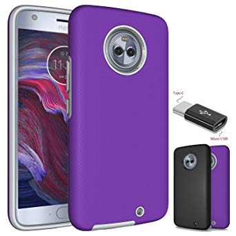 Moto X4 case,Moto X 2017 case,Moto X (4th Generation) 2017 case With Micro USB to Type c Adapter,Wtiaw [Anti-slip/Shock Absorption] Heavy Duty Hybrid Phone Protective Cover for Moto X4-AS Purple