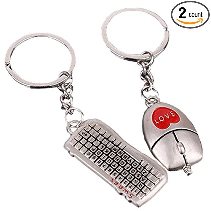 4EVER Love PC Computer Mouse & Keyboard Couple Keychains (With Gift Box and Greeting Card) Pendant Key Ring Key Chain for Valentine's Day Wedding Anniversary (A Pair)