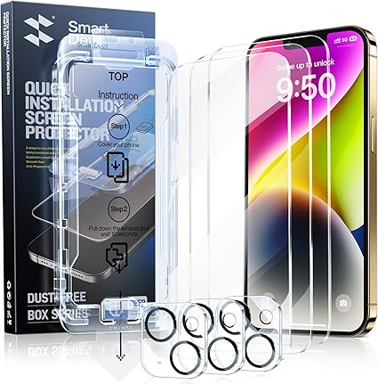 SmartDevil 3-Pack Screen Protector for iPhone 14 Plus with 3-Pack Camera Lens Protector, Clear 9H Tempered Glass Film, Super Fast Installation (Dust-Free & Bubble-Free), Alignment Tool