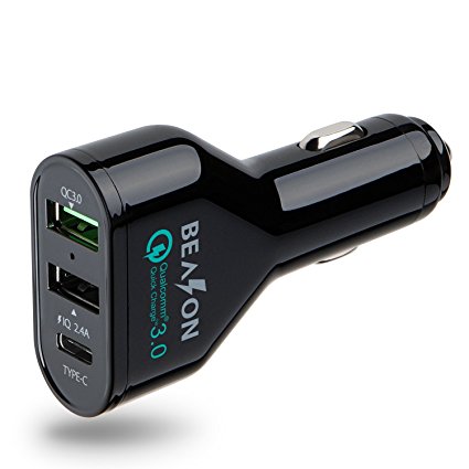 BEASON QC 3.0 USB Car Charger with Type-C & PowerIQ Technolgoy, Dual AiPower Charging Ports