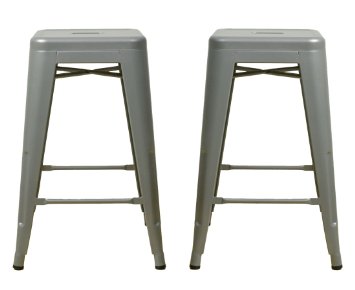 Gray 24" Metal Stool (Set of 2) - Industrial Tolix Style - Ready to Use - No Assembly Required - Weight Capacity of Over 250 Pounds - Extra Durable - Indoor and Outdoor Use
