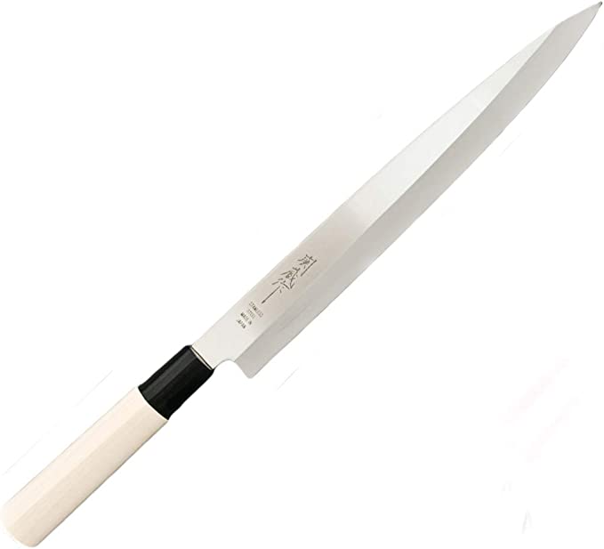 Hinomaru Collection Sekizo Japan Quality Stainless Steel Non Stick Yanagiba Sashimi Sushi Knife Chefs Knife 13.75" Itamae Sushi Chef Knife With Natural Wooden Handle Made In Japan (Regular)