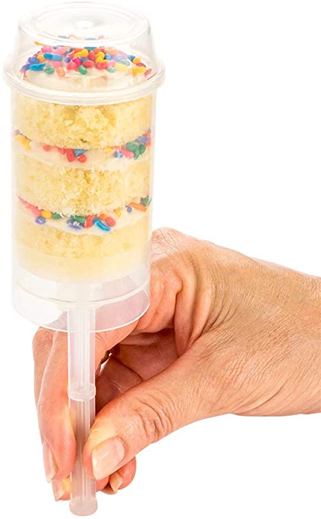 5 oz Round Clear Plastic Cake Pop Shooter - Push-Up - 3 1/2" x 3 1/2" x 1 1/2" - 100 count box - Restaurantware