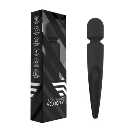 Velocity Waterproof 10 Speed Silicone Wireless Therapeutic Massager Wand (Midnight Black)